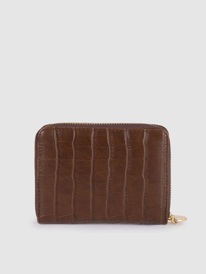 Lino Perros Women Coffee Brown Croc & Snakeskin Textured Zip Around Wallet