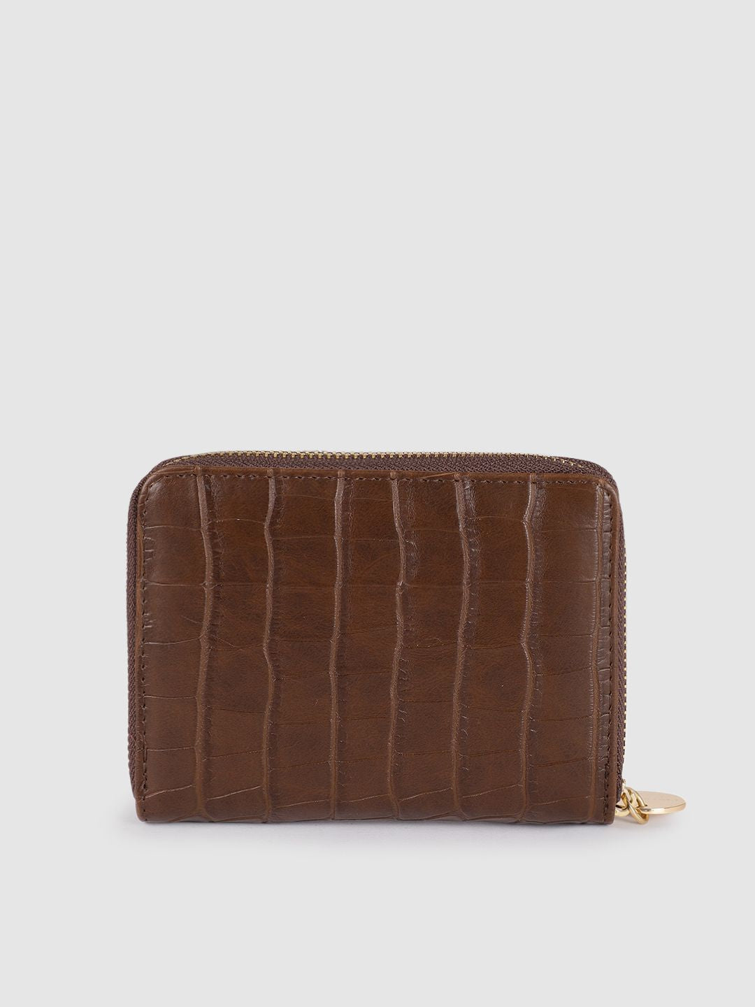 Lino Perros Women Coffee Brown Croc & Snakeskin Textured Zip Around Wallet