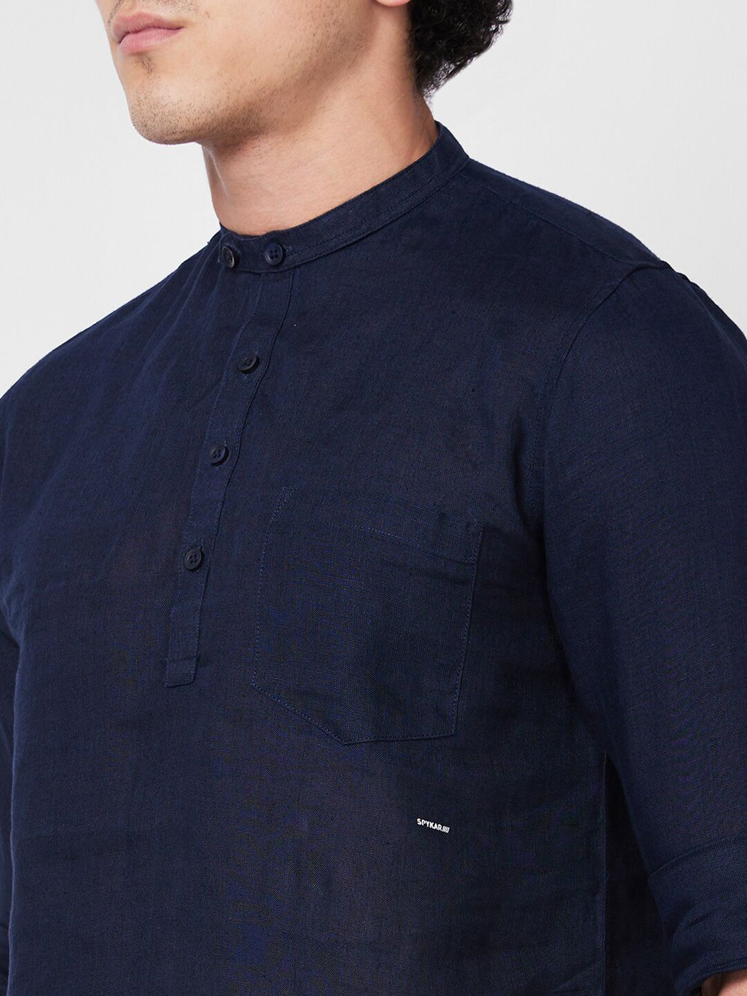 SPYKAR mandarin collar Long Sleeves Casual Linen Shirt