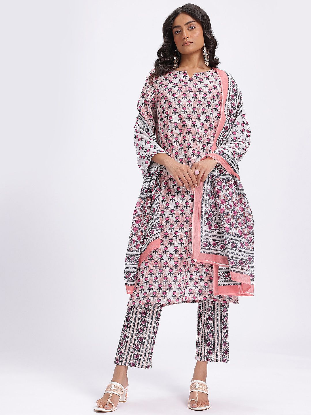 Anouk Women Floral Printed Regular Pure Cotton Kurta with Trousers & With Dupatta