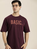 DILLINGER Men Maroon Typography Printed Pure Cotton Loose Oversized T-shirt
