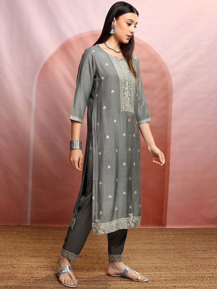 Vishudh Ethnic Motifs Embroidered Straight Pure Cotton Kurta & Trousers With Dupatta