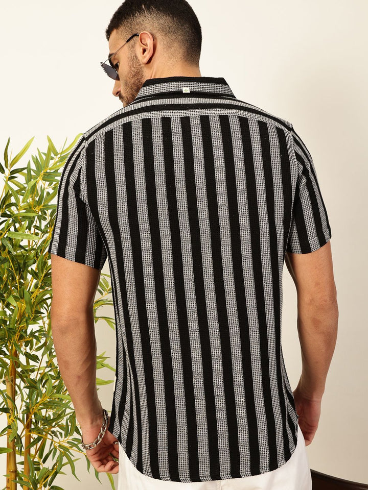 Thomas Scott Men Premium Slim Fit Vertical Striped Casual Shirt