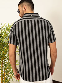 Thomas Scott Men Premium Slim Fit Vertical Striped Casual Shirt