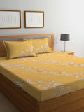 KLOTTHE Bercetak Bunga Kuning Dilengkapi 400 TC Kapas Cadar King & 2 Sarung Bantal