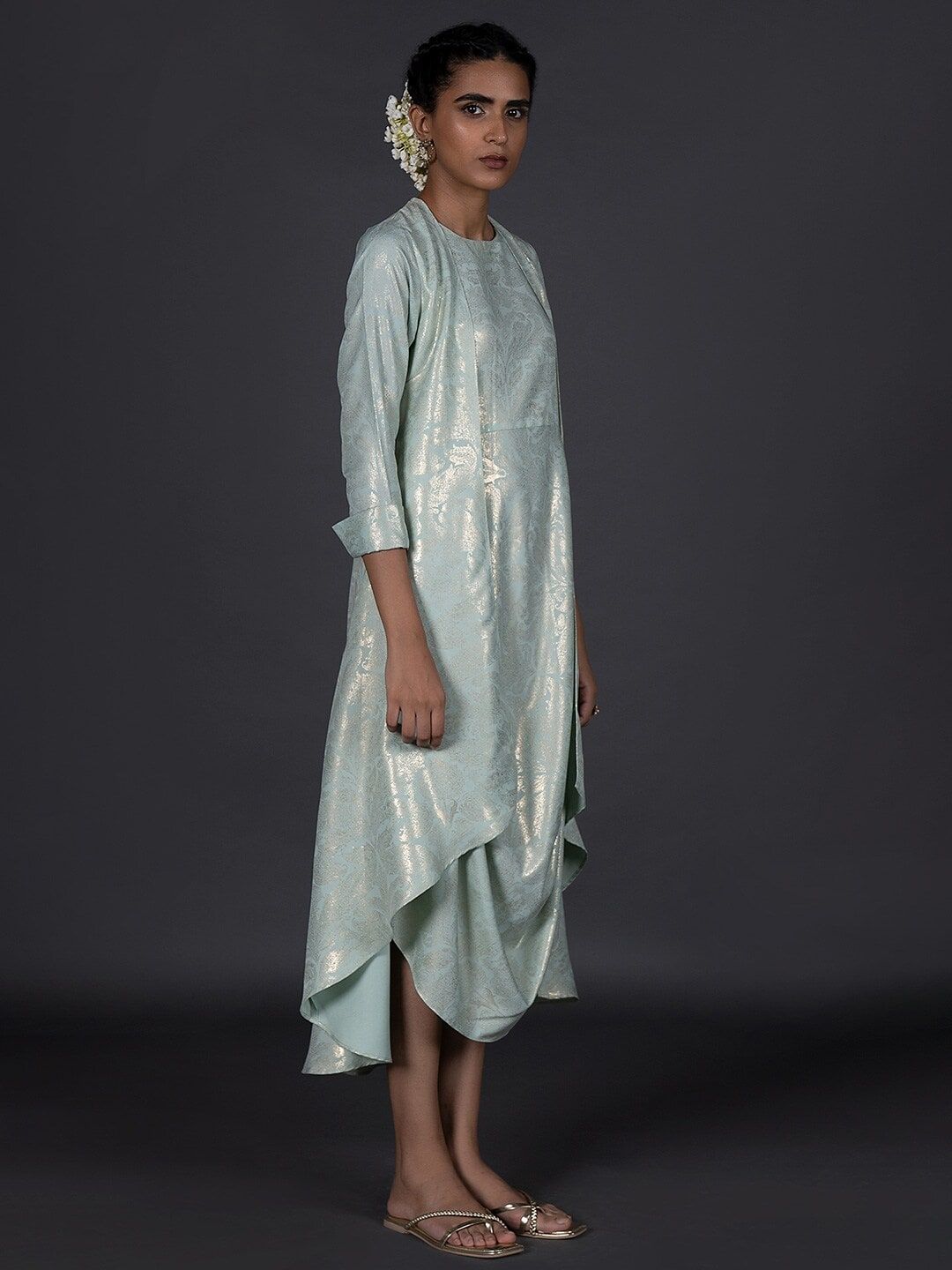 W Green Ethnic A-Line Midi Dress