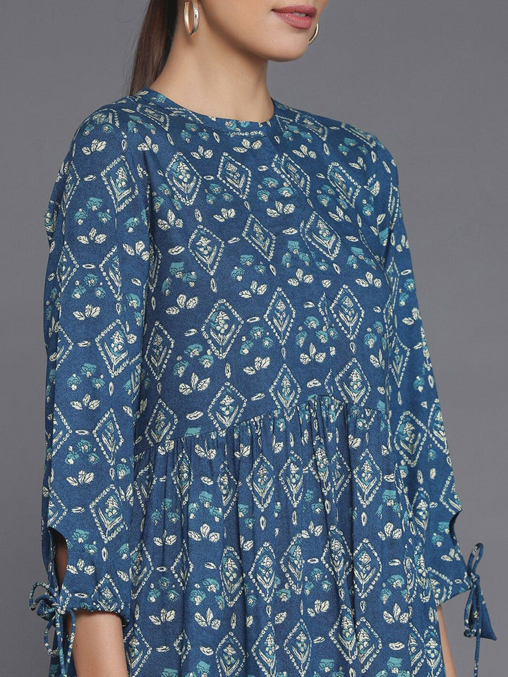 Libas Ethnic Motifs Printed Mandarin Collar Tie Up A-Line Kurti