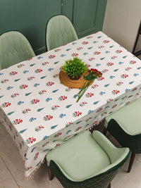 URBAN SPACE Red & White Floral Printed Pure Cotton 6-Seater Table Cover