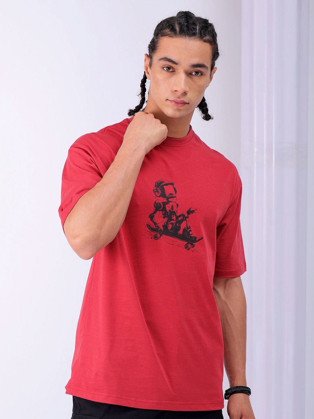 The Indian Garage Co Men Back Printed Boxy Oversized Pure Cotton T-shirt