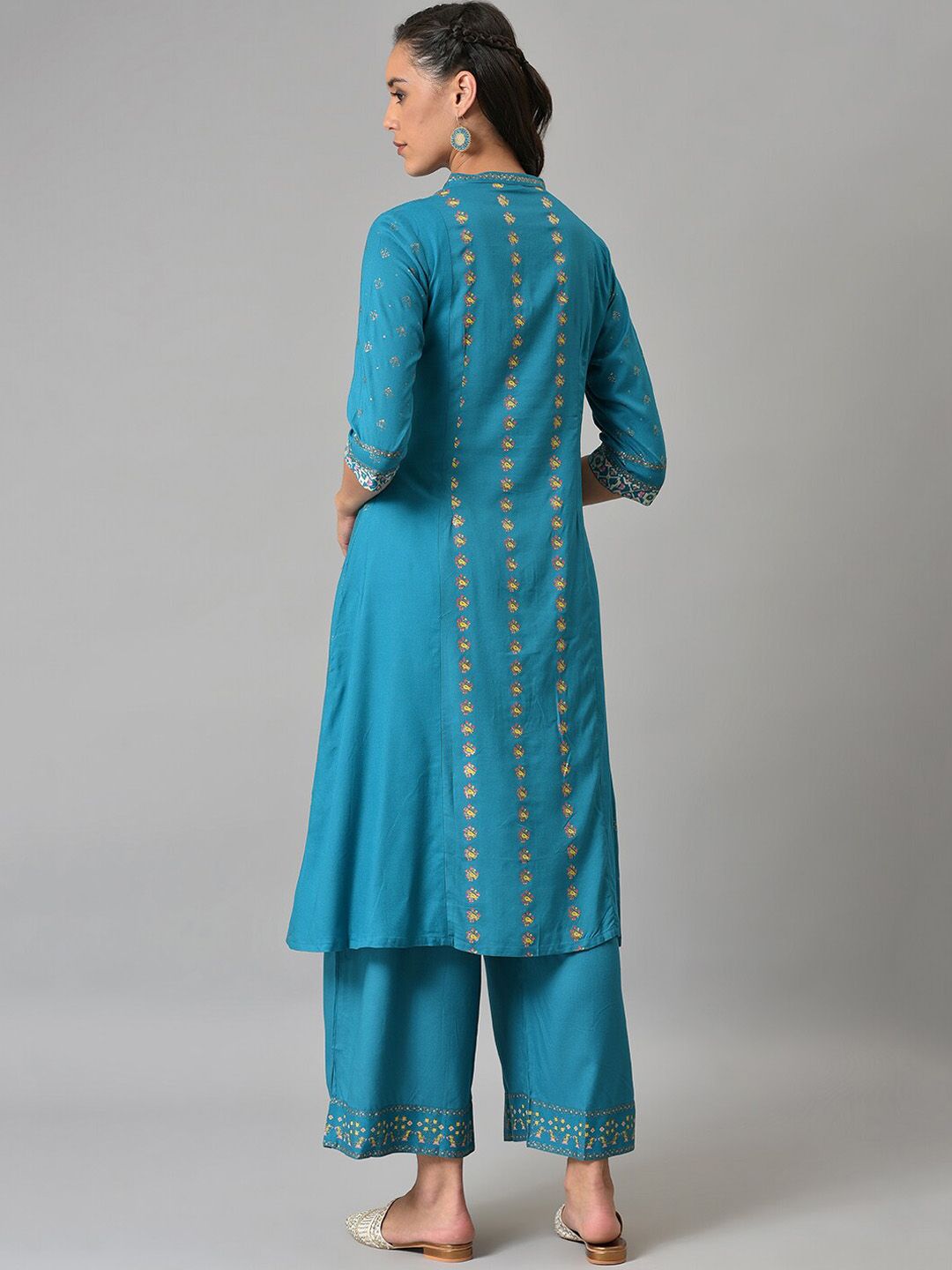 W Women Geometric Printed Panelled Kurta with Palazzos
