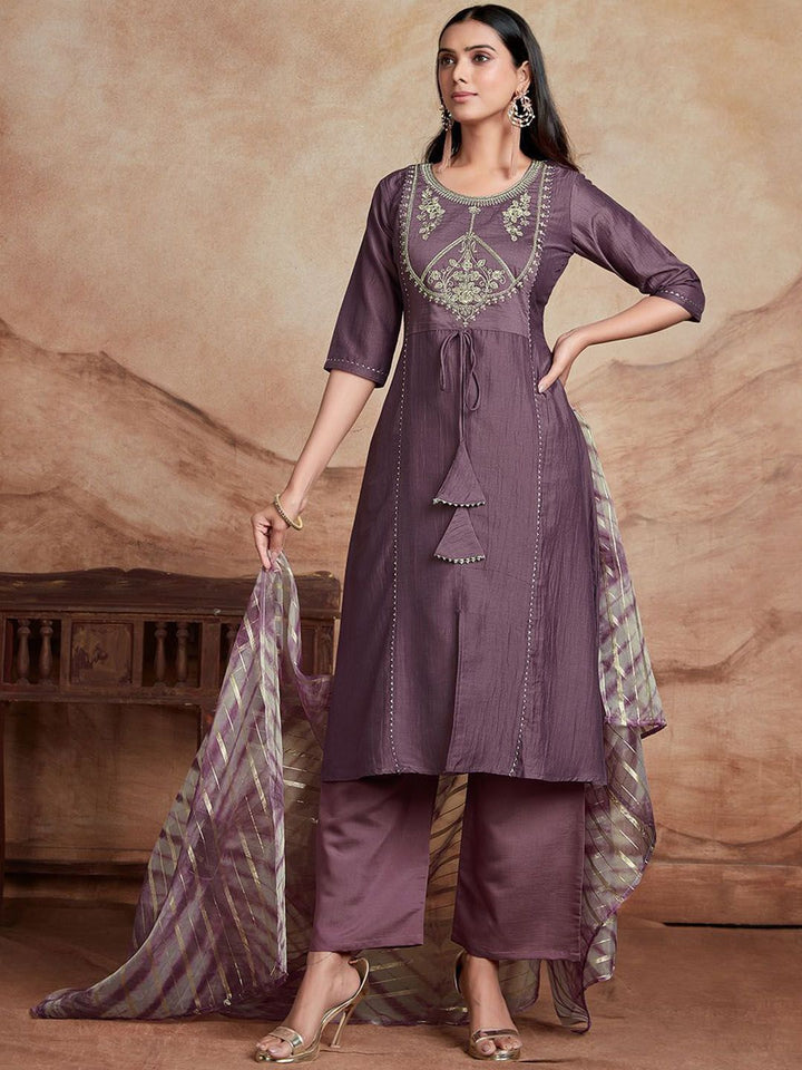 KALINI Ethnic Motifs Yoke Design Regular Gotta Patti Kurta With Palazzos & Dupatta