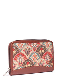 ZOUK Women Brown & Teal Printed Zip Around Wallet