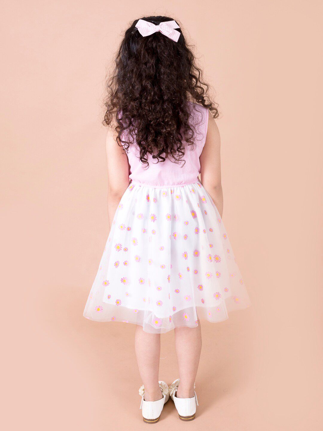 pspeaches Girls White & Pink Net Dress