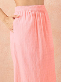 all about you Seersucker Effect Tie-Up Detail Top with Midi A-Line Skirt