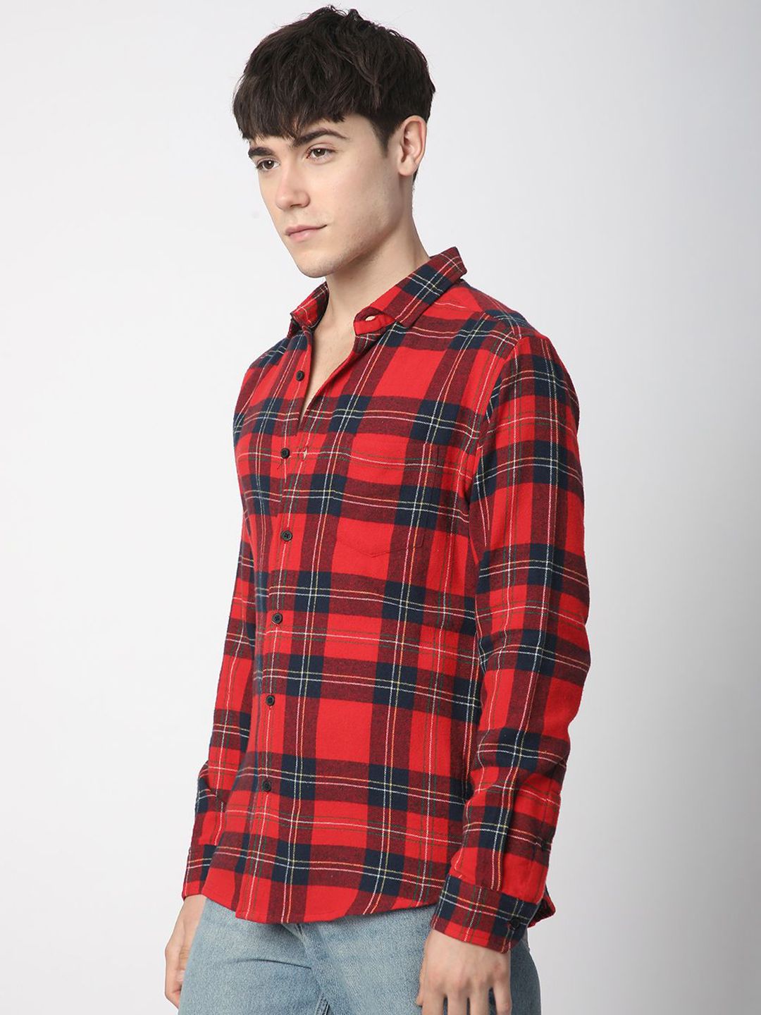 VASTRADO Men Classic Slim Fit Opaque Checked Casual Shirt