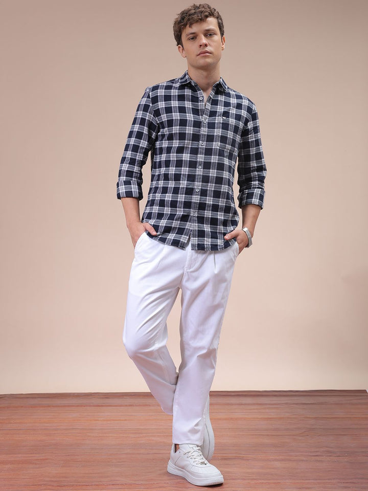 The Indian Garage Co Men Spread Collar Checked Cotton Slim Fit Casual Shirt