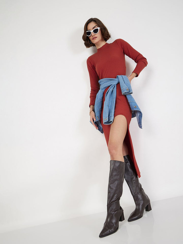 SASSAFRAS Long Sleeve High Neck Sheath Midi Dress