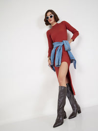 SASSAFRAS Long Sleeve High Neck Sheath Midi Dress