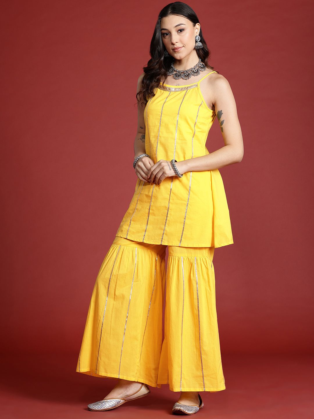 Anouk Tyohar Collection Gotta Patti Pure Cotton Kurti with Sharara & Dupatta