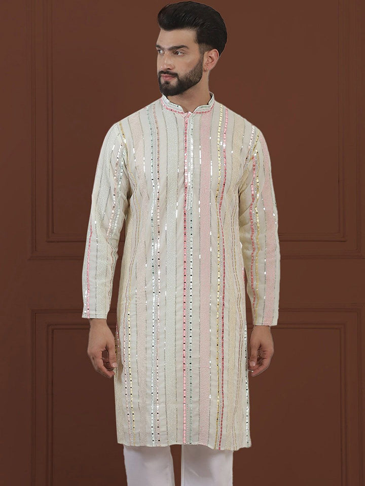 SOJANYA LUXE Kurta Lurus Kolar Mandarin Bersulam Geometrik