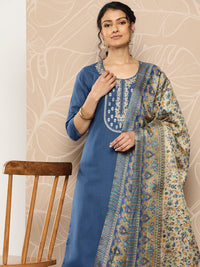 Varanga Blue Yoke Embroidered Kurta with Trouser and Dupatta