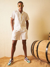 Dennison Solid Cuban Collar Comfort Fit Shirt With Shorts Co-ords