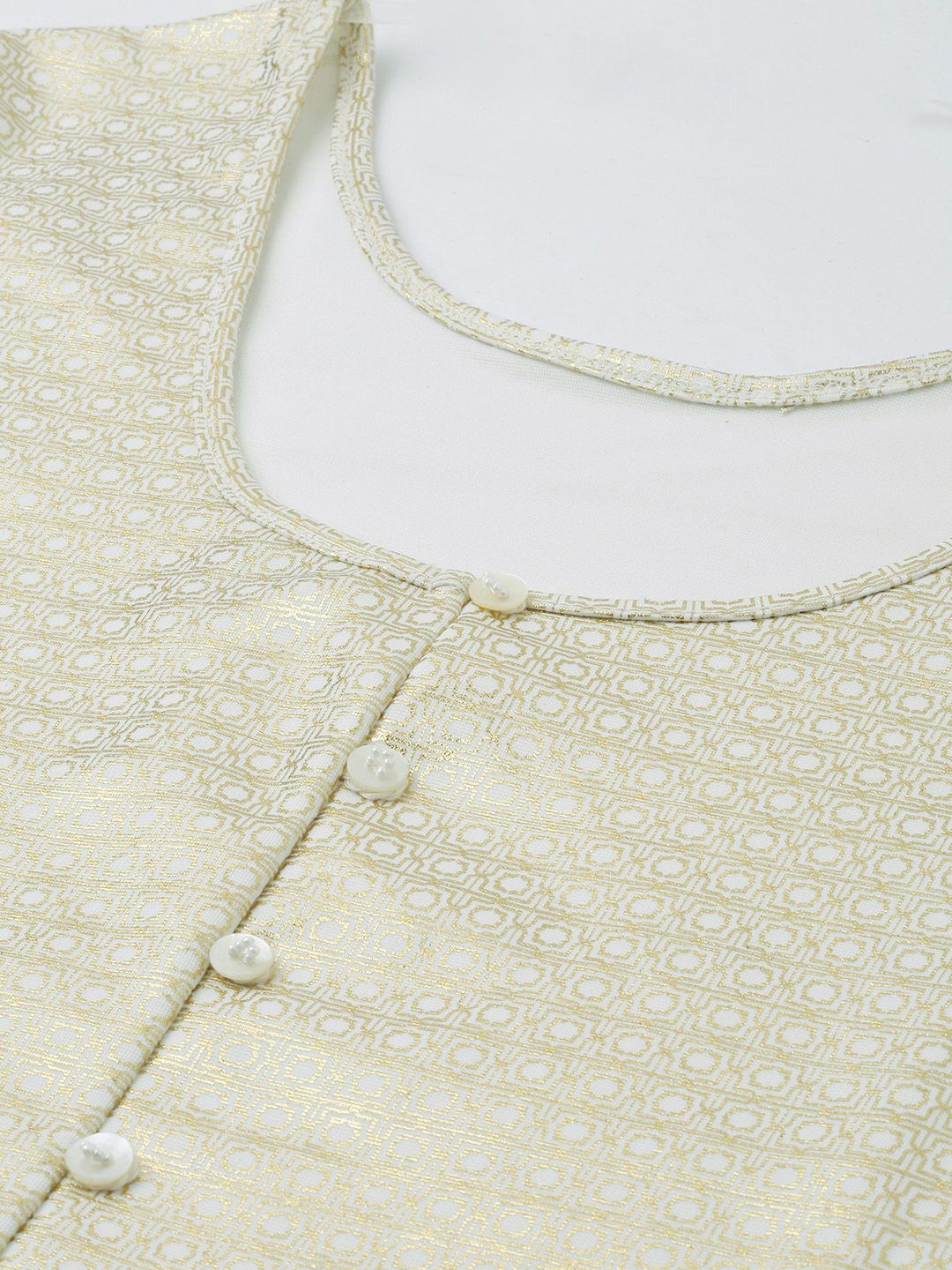Global Desi Women Off-White & Golden Ethnic Printed Top