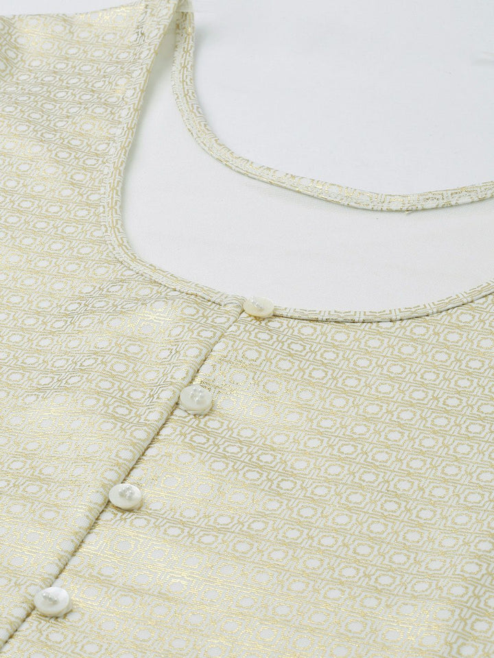Global Desi Women Off-White & Golden Ethnic Printed Top