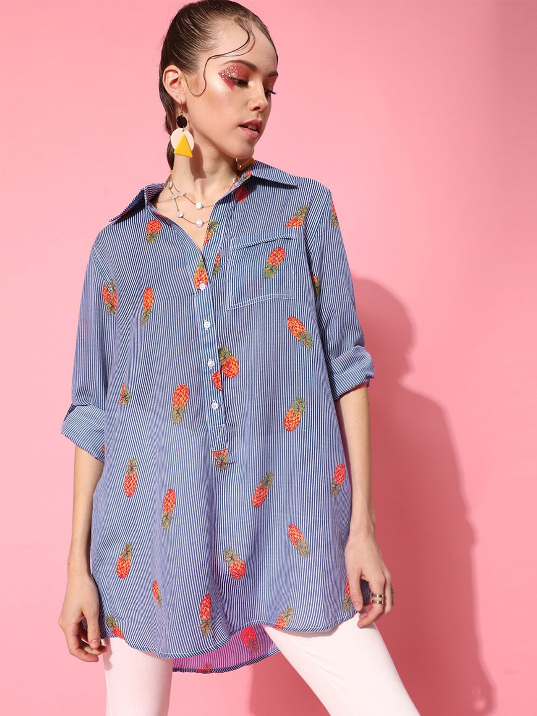 STREET 9 Women Blue Graphic Shirt