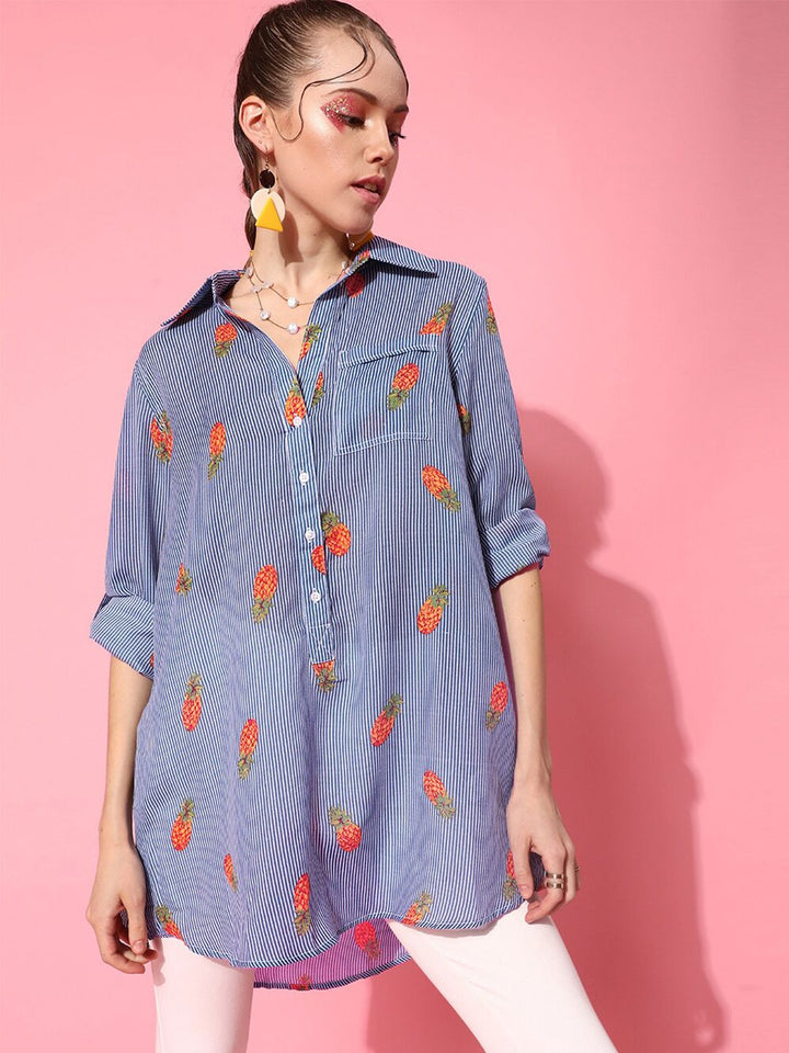 STREET 9 Women Blue Graphic Shirt