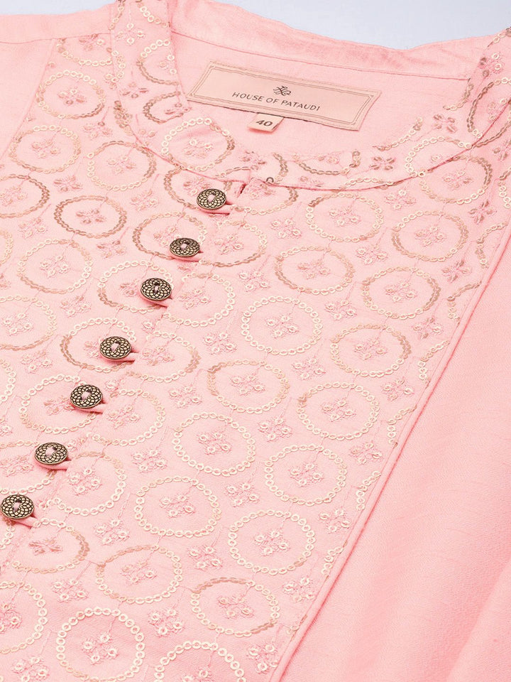 House of Pataudi Ethnic Motifs Yoke Design Sequinned Jashn Kurta