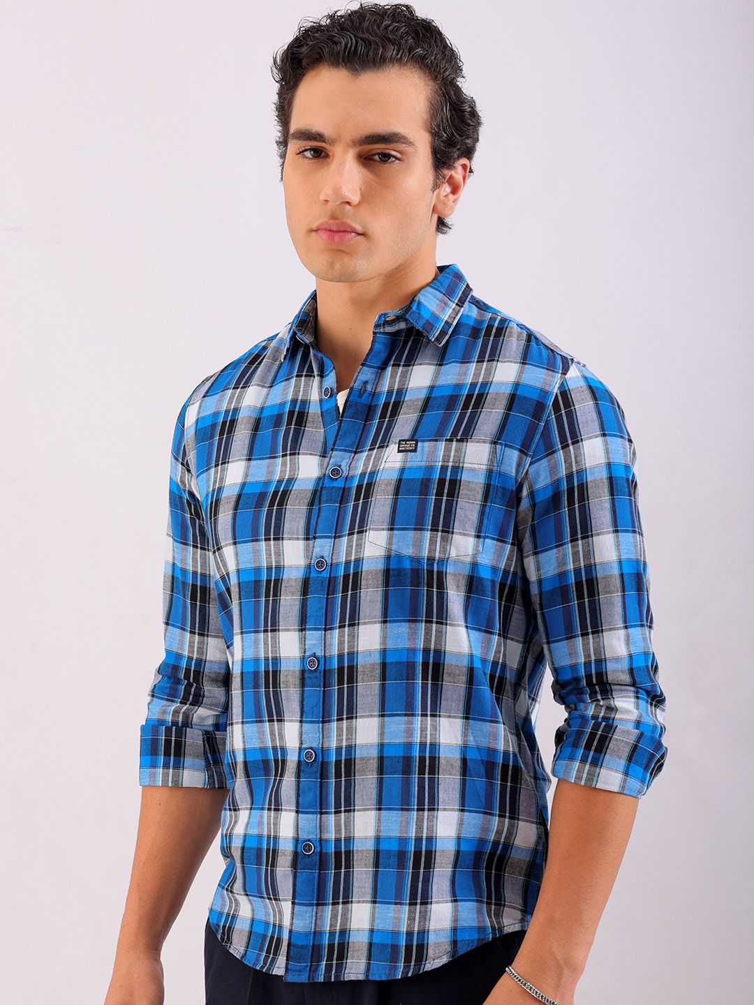 The Indian Garage Co Slim Fit Tartan Checked Pure Cotton Casual Shirt