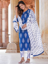KALINI Paisley Printed Straight Kurta With Trousers & Dupatta