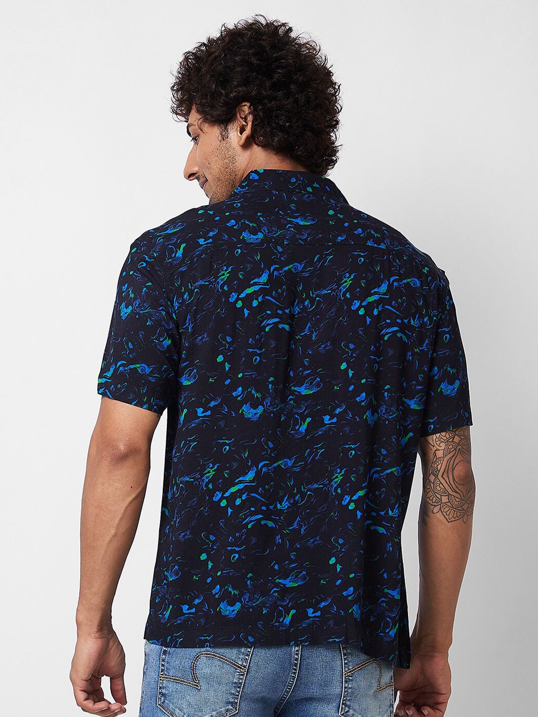 SPYKAR spread collar Short Sleeves Printed Casual Cotton Shirt