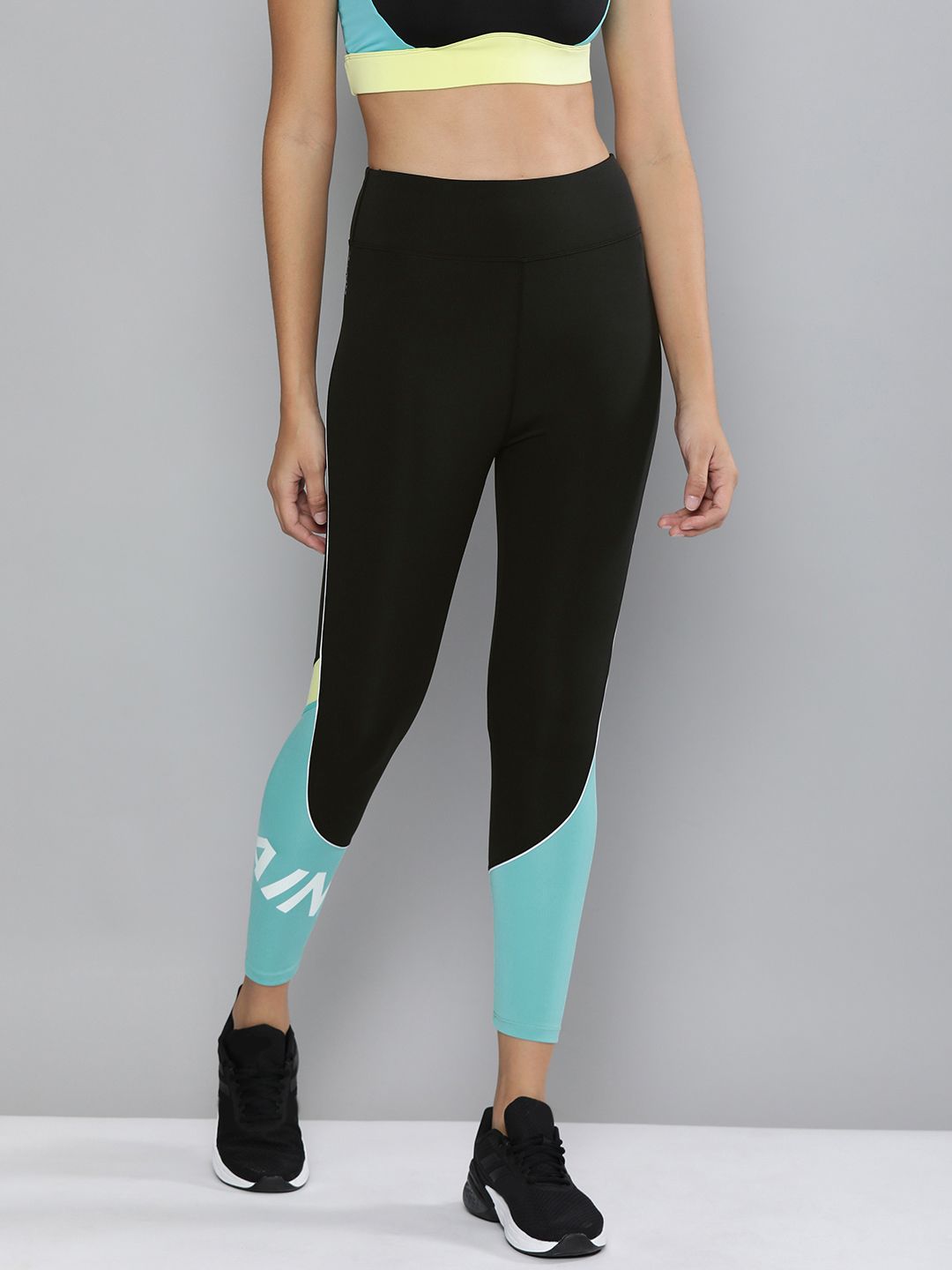 HRX By Hrithik Roshan Women Black Colourblock Skinny Rapid-Dry Anti-Static Training Tights