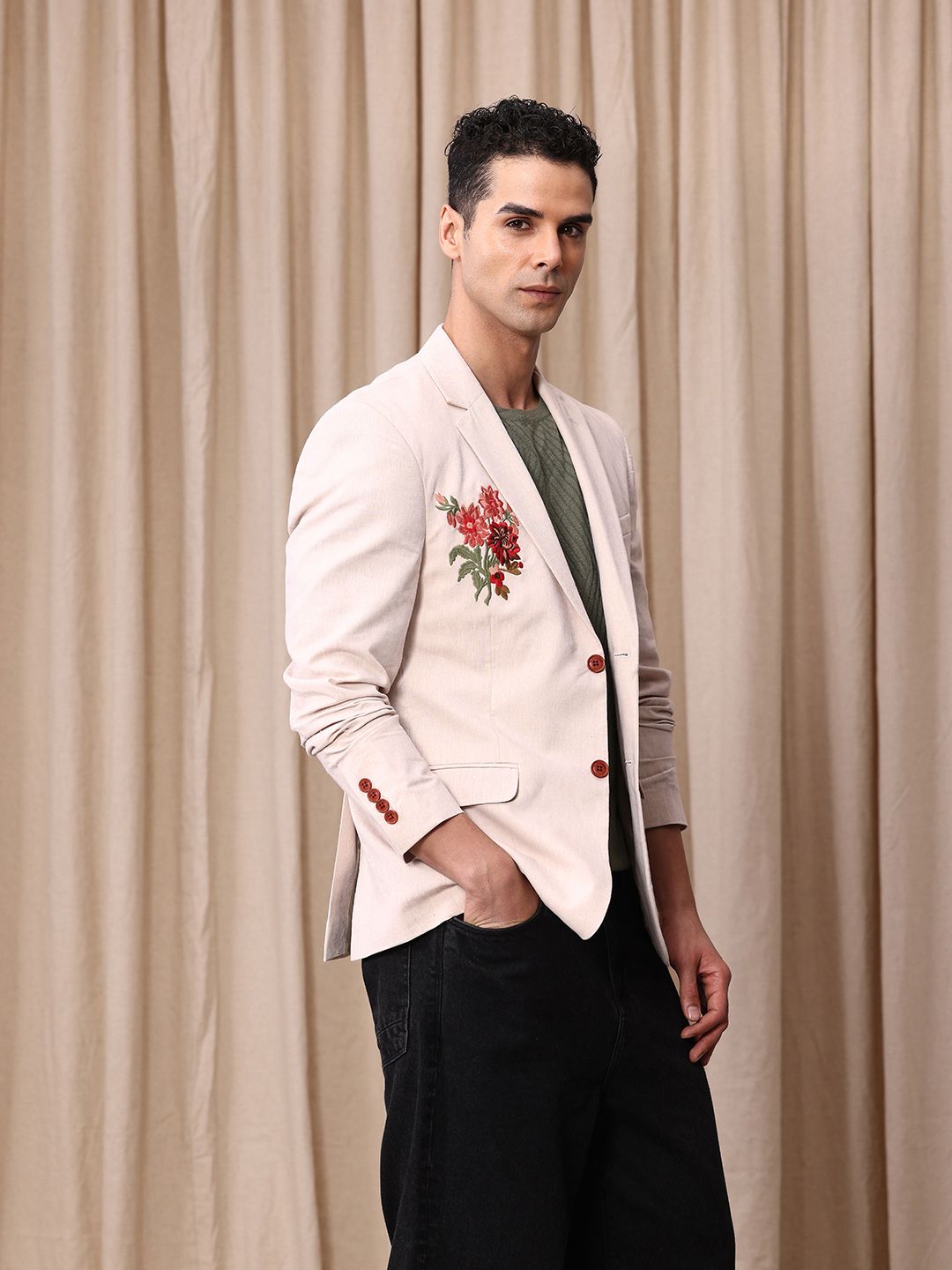 Mr. Bowerbird Floral Embroidered Notched Lapel Casual Blazer