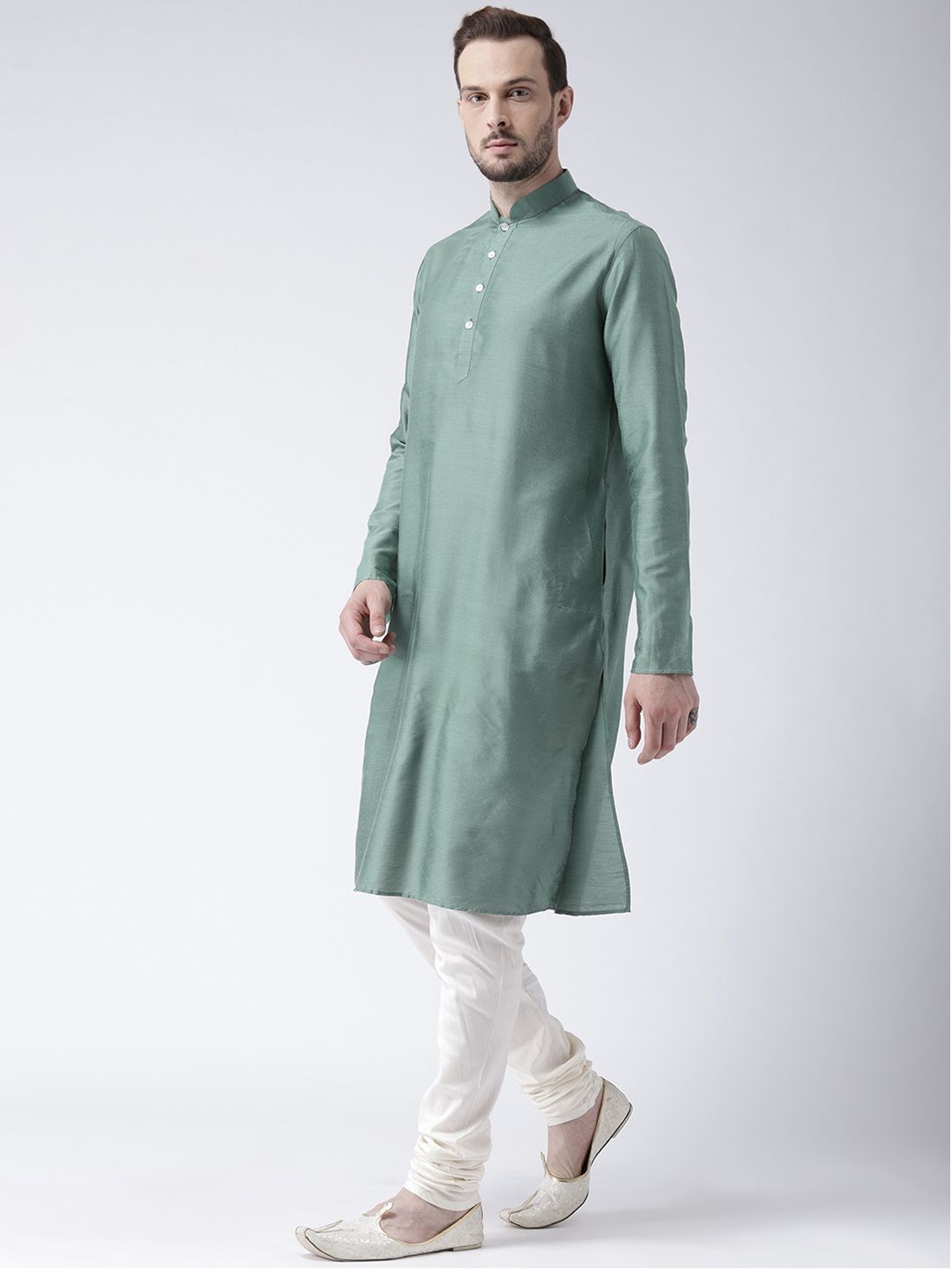 KISAH Men Green Solid Straight Kurta