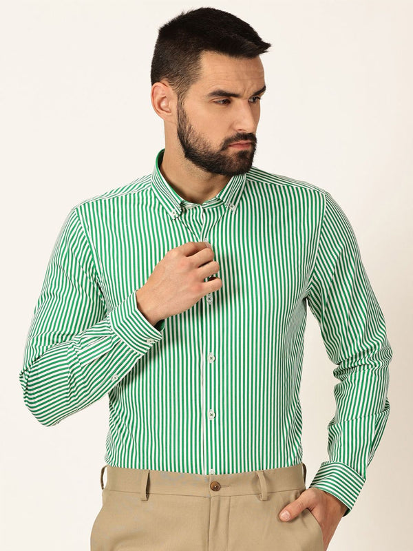 Thomas Scott Premium Striped Button-Down Collar Long Sleeves Formal Shirt