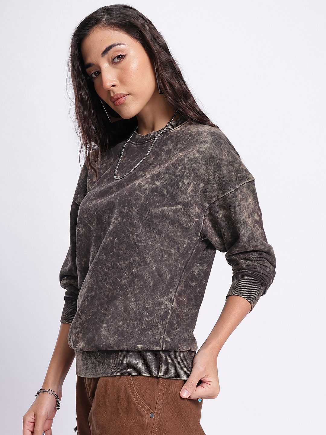 DressBerry Tie-Dye Washed Effect Drop-Shoulder Sleeves Pullover
