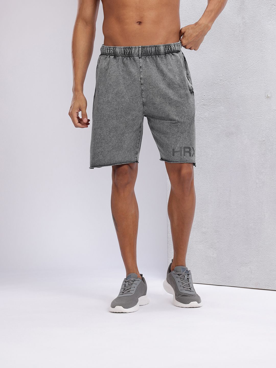 HRX by Hrithik Roshan Men Brand Logo Print Pure Cotton Washed Effect Training Shorts