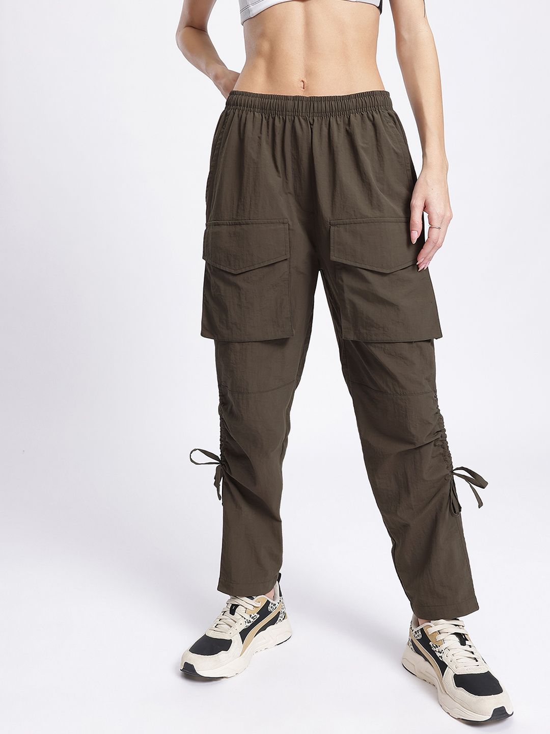 DressBerry Women Everyday Rebel Ruched Tie-Ups Cargo-Style Track Pants