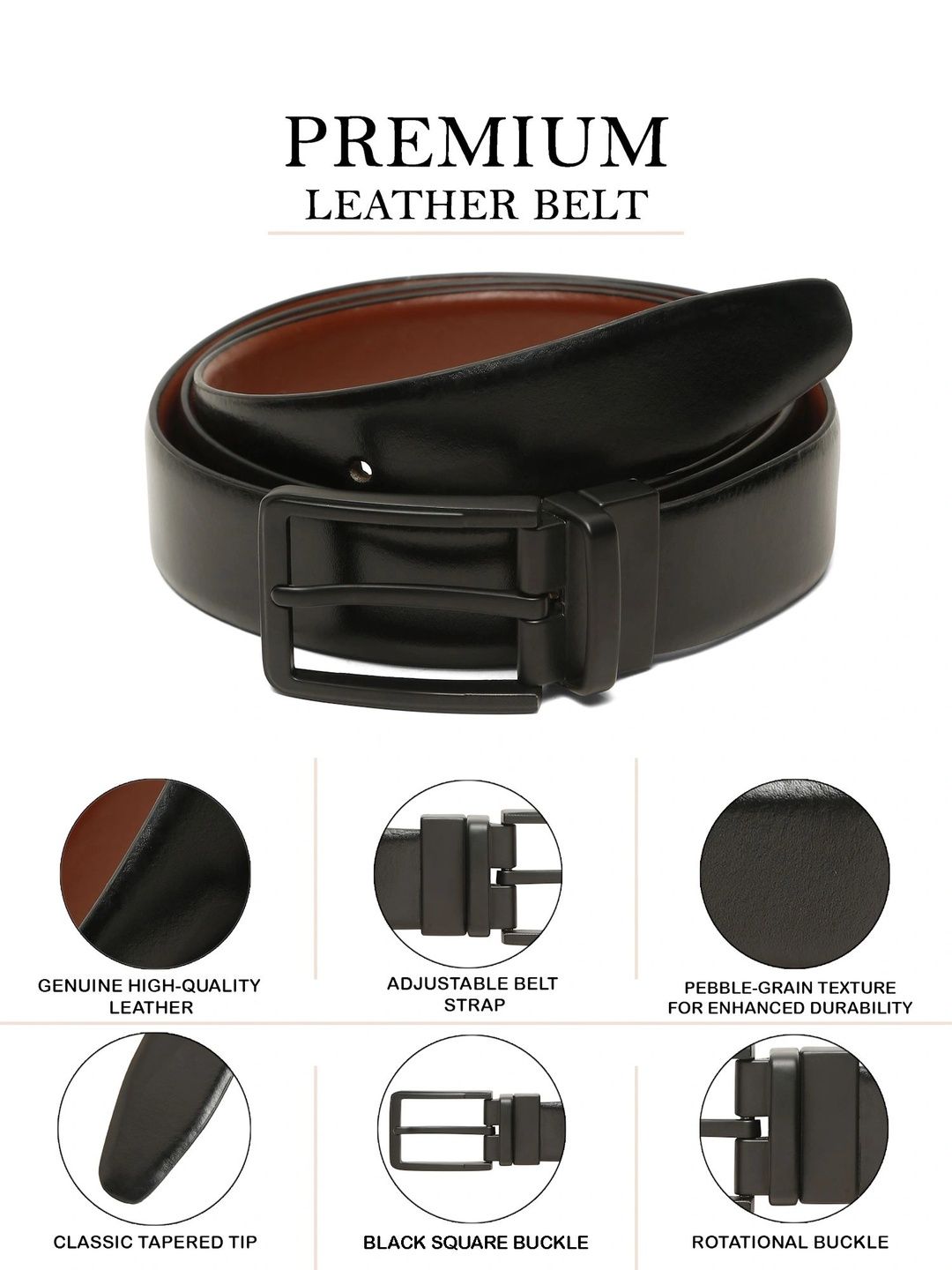 Teakwood Leathers Men Textured Leather Reversible Formal Belt