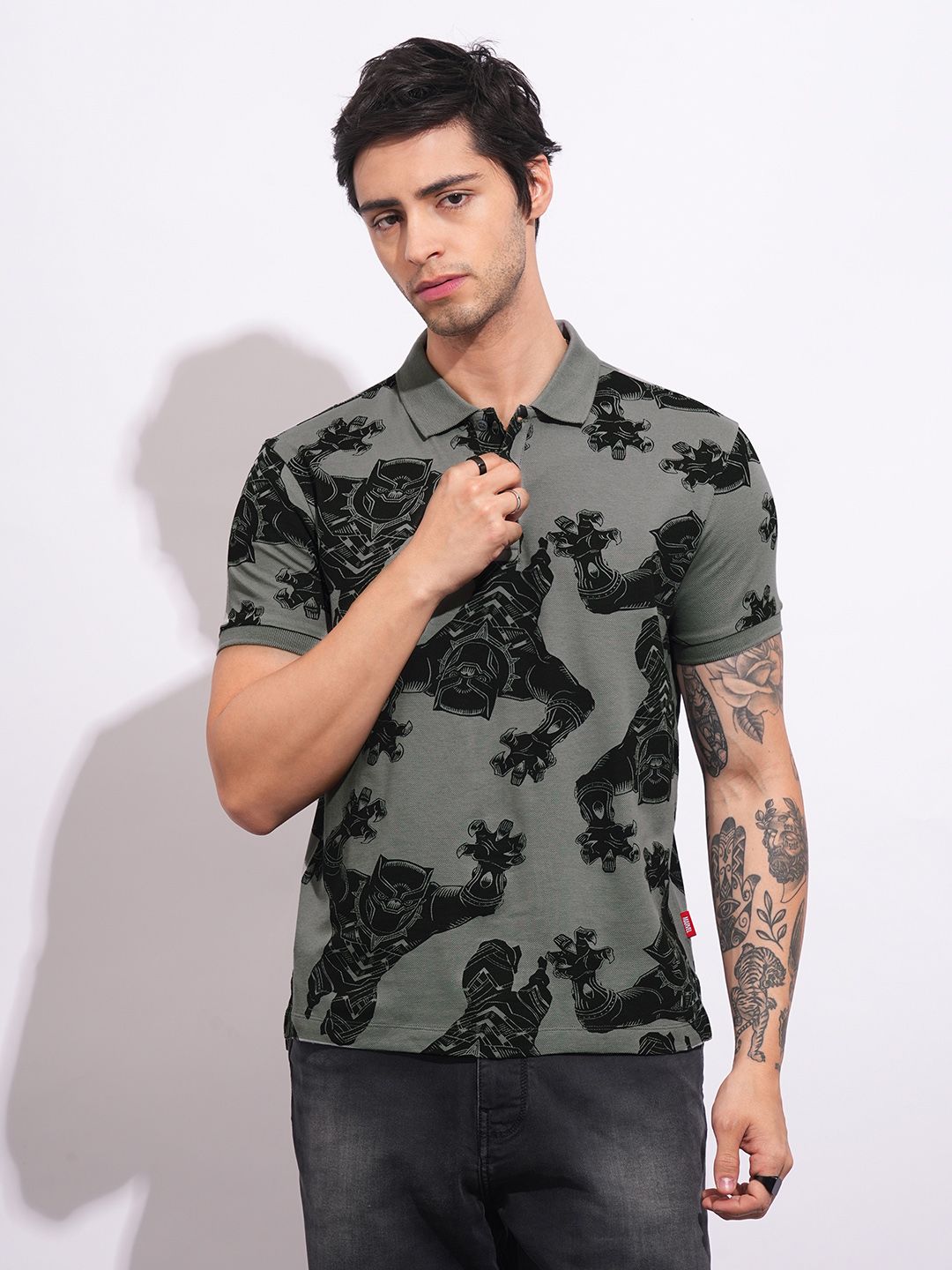Being Human Black Panther Graphic Printed Polo Collar Pure Cotton T-shirt