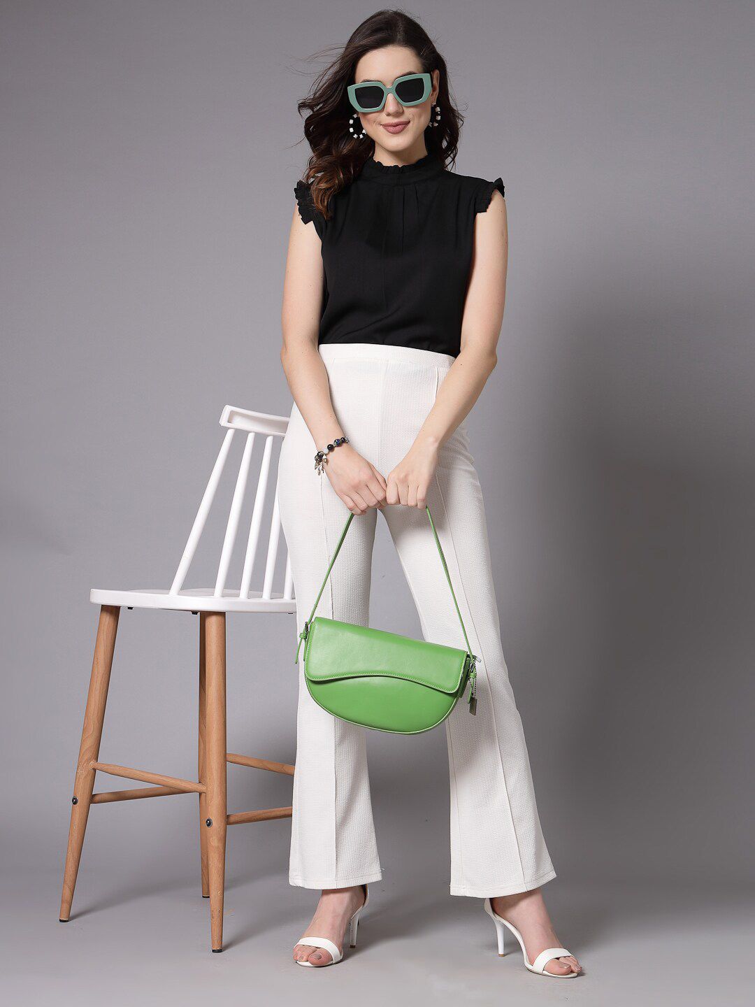 Style Quotient Black High Neck Ruffled Top