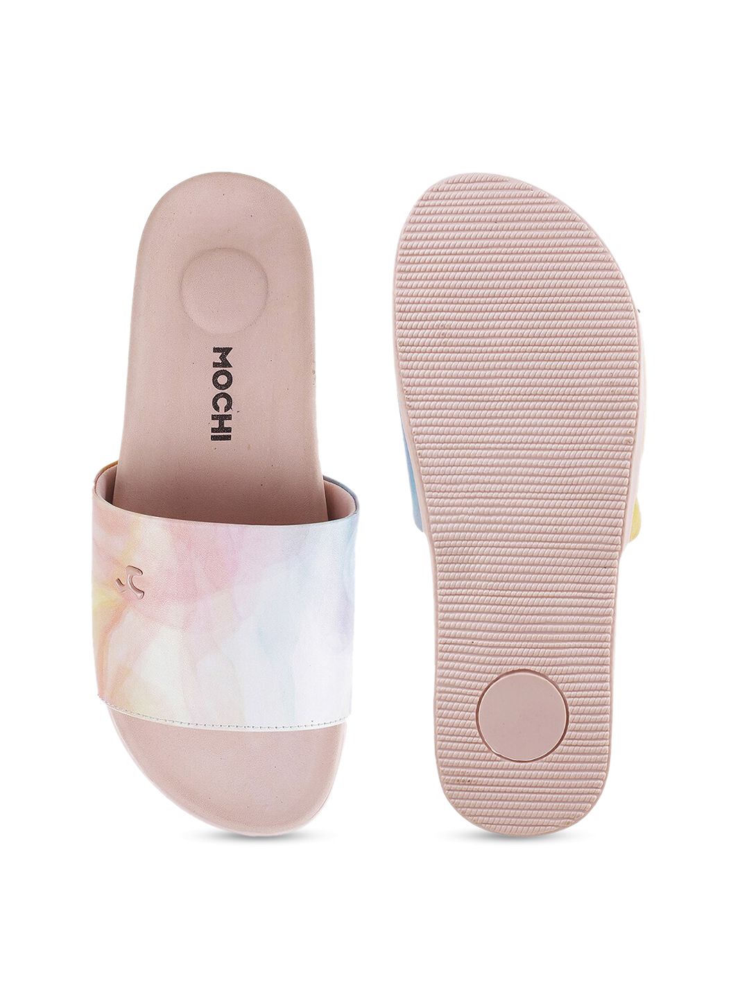 Mochi Women Pink Printed Open Toe Flats