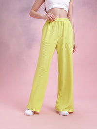 DressBerry Women Geometric Textured Mid-Rise Wide Leg Flared Trousers
