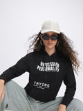DressBerry Monochrome Typography Print Hooded Drop-Shoulder Sweatshirt