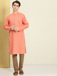 House of Pataudi Men Chikankari Yoke Design Pure Cotton Rozana Kurta