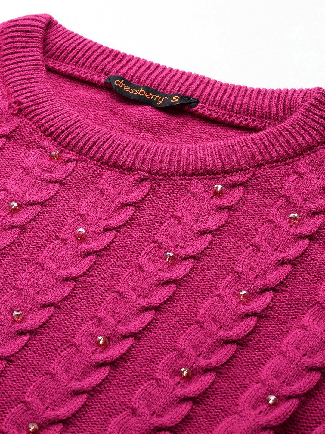 DressBerry Cable Knit Embellished Sweater