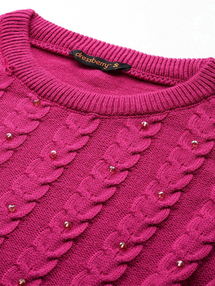 DressBerry Cable Knit Embellished Sweater